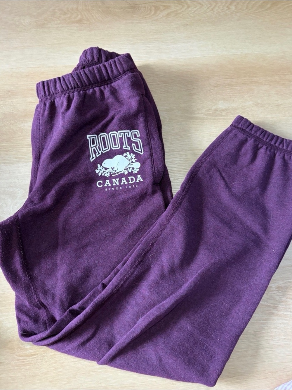 Roots Canada Purple Beaver Logo Fleece Ankle Jogger Sweatpants S